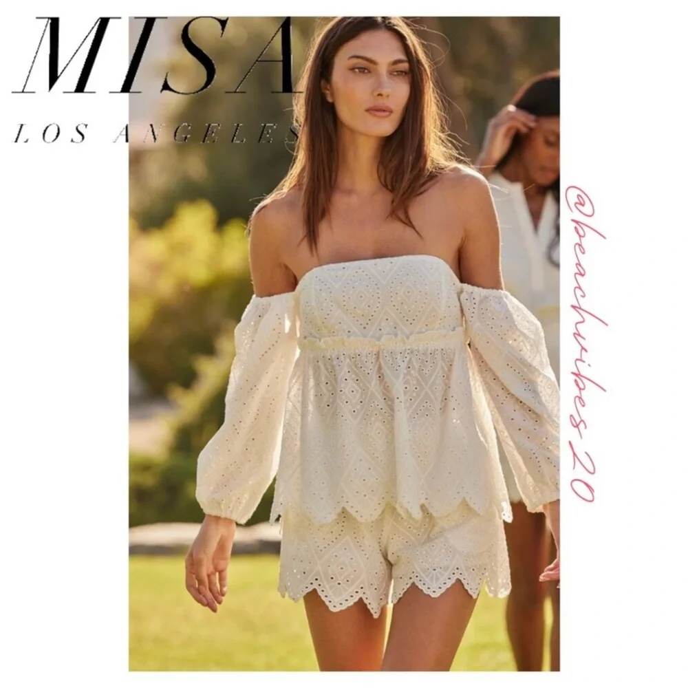 Anthro Misa Los Angeles Sera Off the Shoulder White Eyelet Lace Top